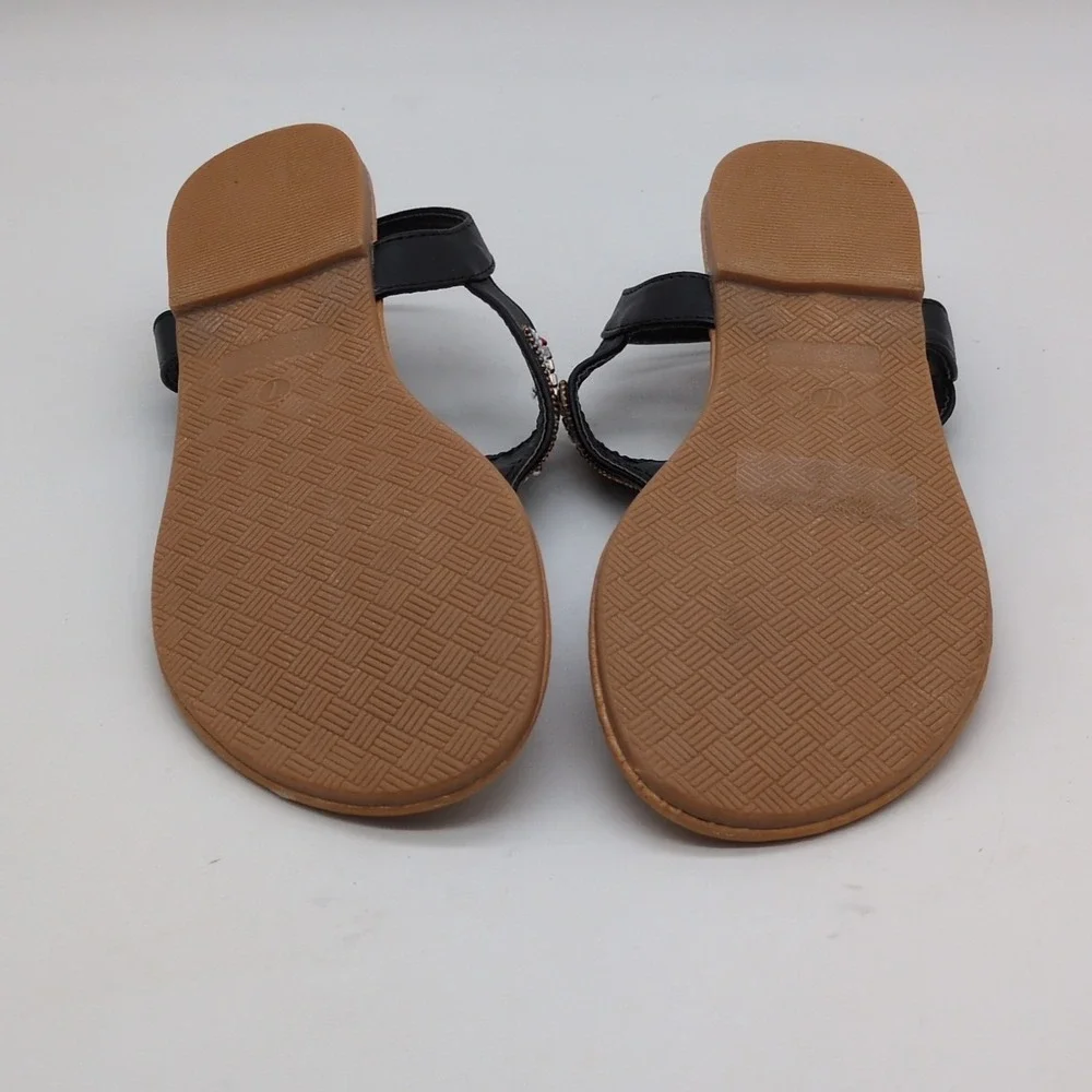 Top Moda Shoes Womens HW-7 Black 7 Beaded Thong Sandals Buckle Strap Flat NEW